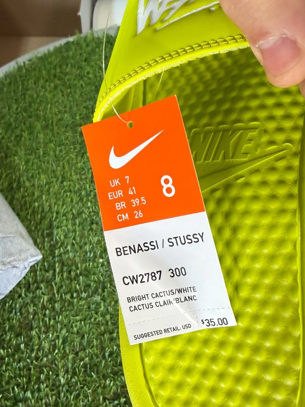 Nike x Stussy Benassi Slide Bright Cactus Volt Green CW2787-300 Men's Size 8 NIB